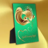 Gold goldfish on green foil monogram | plaque