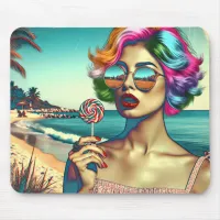 Beautiful Retro Pop Art Woman with Lollipop Mouse Pad