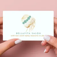 Salon Teal Gold Floral Updo Stylist Covid Safety Business Card