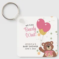 We Can Bearly Wait Cute Pink Baby Girl Custom Name Keychain