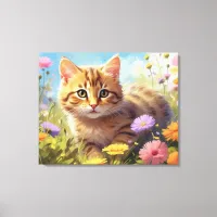 *~*  Kitty Cat 5:4  Kitten Field Wild Flowers AP68 Canvas Print