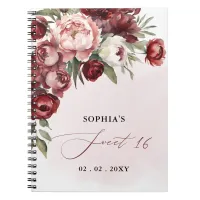  Burgundy Blush Floral Sweet 16 Guest Book