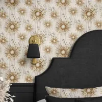 Boho Sunburst and Lavender Beige Floral Wallpaper