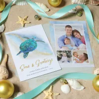 Beach Coastal Seas n Greetings Sea Turtle 3 Photo Holiday Card