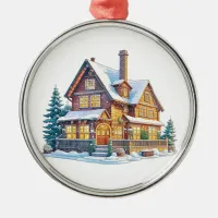 Log Cabin Christmas Metal Ornament