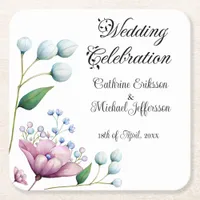 Elegant Floral Wedding Soft Botanical Romance Square Paper Coaster