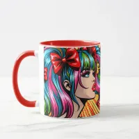 Pretty Pop Art Comic Girl with Bows Mug