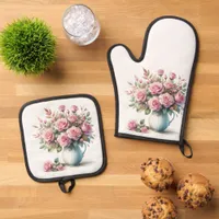 Pink Roses Oven Mitt & Pot Holder Set