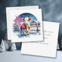 Cute Festive Calf Card Personalized Christmas