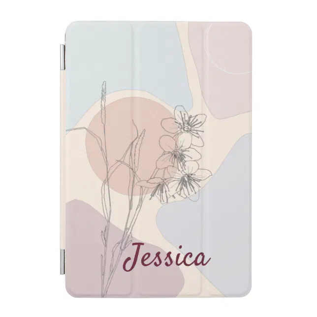 Trendy Pastel Abstract Shape Flower Monogram iPad Mini Cover