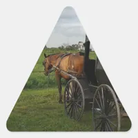 Amish Horse and Buggy at Sunset Triangle Sticker