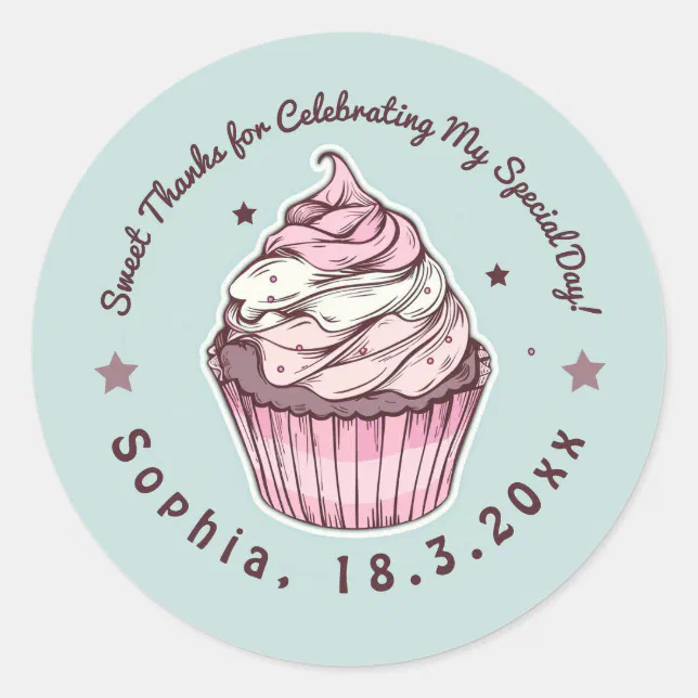 Sweet Cupcake Birthday Celebration Thank You  Classic Round Sticker