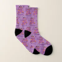 Cute Purple Cartoon Blob Monster Fun for Kids Socks