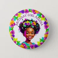 Birthday Girl African-American Girl Personalized Button