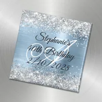 Silver Glitter Light Blue Monogram 40th Birthday Magnet