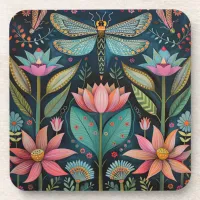 Pink Flower and Dragonfly Hard plastic coaster