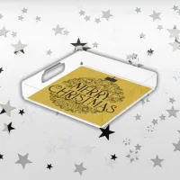 Simple Black on Gold Merry Christmas |   Acrylic Tray