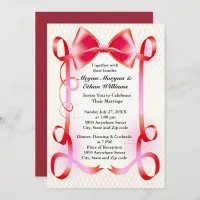 Red Bow and Ribbon Border Wedding Invitation