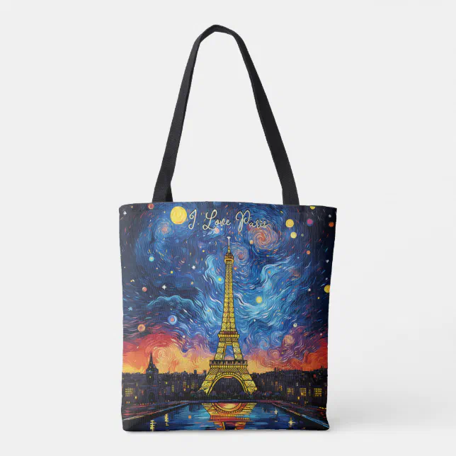 I love Paris Eiffel Tower Illustration Travel Art Tote Bag