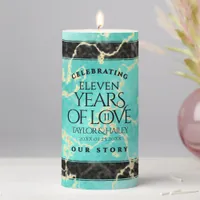 Elegant 11th Turquoise Wedding Anniversary Pillar Candle