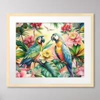 Tropical Botanicals and Parrots Matted Poster