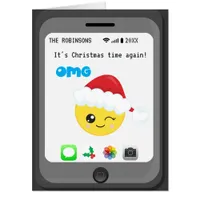 Funny Kawaii Emoji themed Happy Christmas Greeting Card