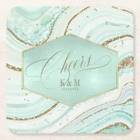 Abstract Agate Wedding Cheers V1 Mint ID827 Square Paper Coaster