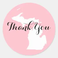 Pink White and Black Michigan Wedding Thank You Classic Round Sticker