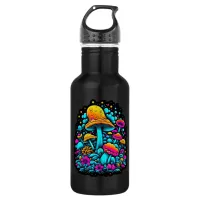 Retro Neon Mushrooms and Flowers  Stainless Steel Water Bottle