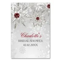 silver red snowflakes bridal shower bingo cards