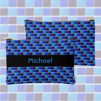 Modern mosaic in black, royal blue, custom  accessory pouch