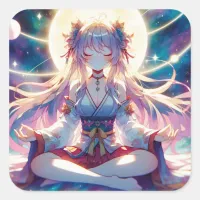 Namaste Anime Girl Meditating Square Sticker