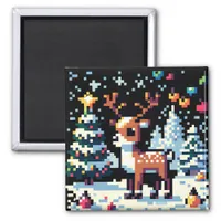 Christmas Reindeer Winter Wonderland Pixel Art Magnet