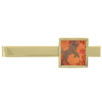 Majestic Horse in Asian Floral Tapestry Gold Finish Tie Bar