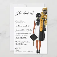 Modern Minimalist Photo She Did It Graduation Invitation