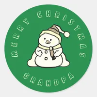 Snowman Custom Merry Christmas Grandpa Green Classic Round Sticker