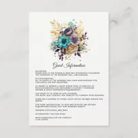 Teal, Purple and Gold Floral Wedding Guest Details Enclosure Card