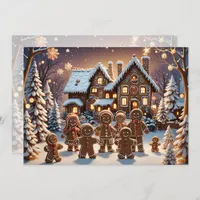 Gingerbread house and cute gingerbread family  invitation