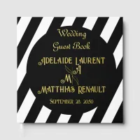 Modern Elegant Black & White  Gold Striped Wedding Foil Guest Book