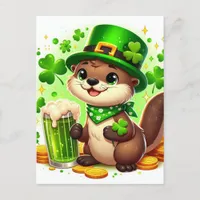 Cute St. Patricks Otter Green Beer Postcard