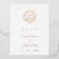 Rustic Seashells Marine Ocean Beach Wedding RSVP Foil Invitation Postcard