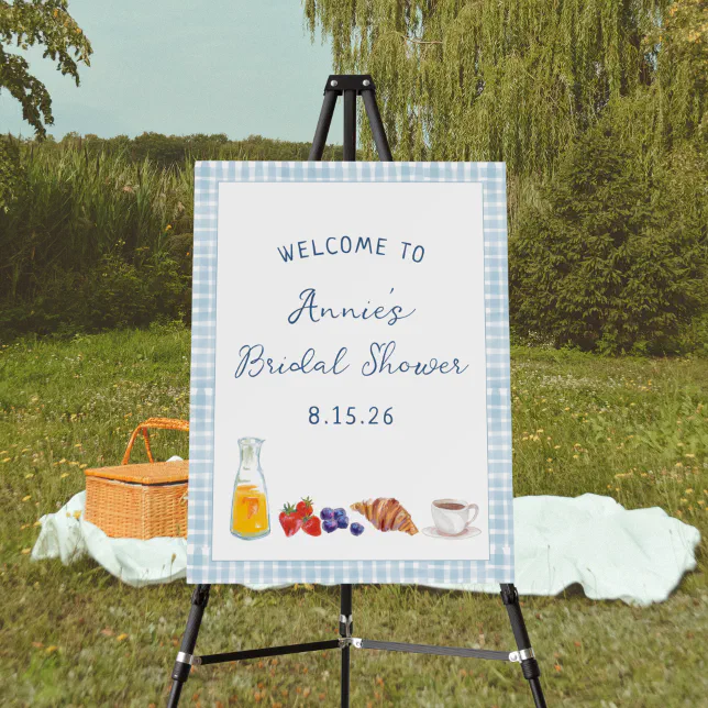 Blue Gingham Brunch Bridal Shower Fun Welcome Sign