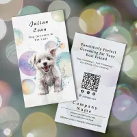 Cute Watercolor Puppy Bubble Suds Dog Groomer Business Card