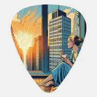 Morning Time in the City | Woman Reflecting Guitar Pick