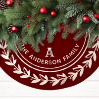 Classic Red and White Laurel Family Initial  Brushed Polyester Tree Skirt