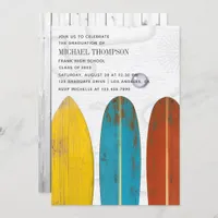 Rustic Retro Surfer Beach themed Graduate Party Invitation