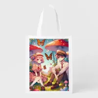 Whimsical Romantic Anime Couple  Grocery Bag