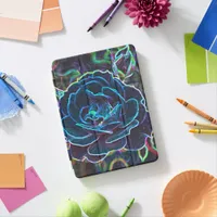 Swirly Blue Neon Rose iPad Air Cover