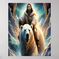 (AI Generated ) Jesus on a polar bear  20x16 Poster