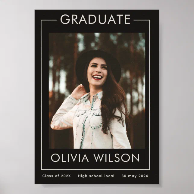 Black Grey Classic Photo Graduation Announcement Poster